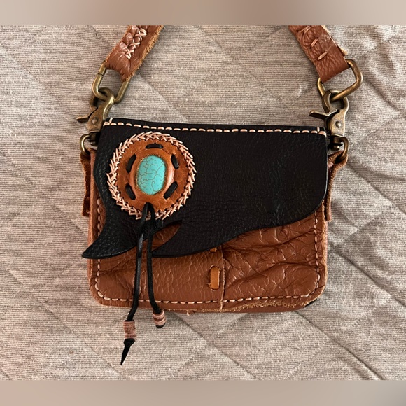 ATLAS GOODS Handmade Brown Leather Crossbody Southwest w Turquoise Purse Bag - Picture 3 of 11